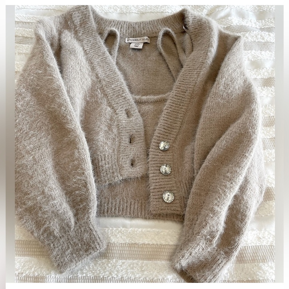 NWOT Sincerely Jules fuzzy cardigan set with cropped tank